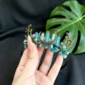 Natural crystal headband with moon and branches, elegant gothic crown hair accessory for women. - Moon Branch Crown Headband / Blue (Blue Coated Crystal)