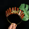 Serre-tête couronne en cristal jaspe rouge diadème déesse triple lune bijoux de cheveux - Fil d'Or & Triple Lune / Jaspe Rouge