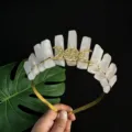 Rose quartz crystal crown headband with gold triple moon goddess gothic headdress for women photography - Gold Wire & Triple Moon / Rose Quartz