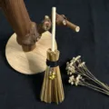 Wicca witch mini broom car hanging ornament with yellow crystal pendant and natural straw decor. - Yellow Crystal Style / Approx. 15cm