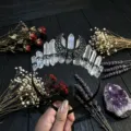 Serre-tête couronne en cristal naturel avec lune creuse, accessoire de cheveux gothique. - Style Blanc