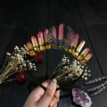 Serre-tête couronne de cristal quartz aura fait main avec lune gothique pour fête. - Modèle Rose Orange