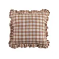 Housse de coussin à carreaux marron à volants style vintage carré pour canapé salon - Grands carreaux café avec volants