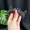 Natural crystal headband crescent moon tiara crown goddess hair accessory boho style - Moon Branch Crown Headband / Blue and Red (Blue Purple Gradient)