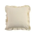 Housse de coussin carree en coton lave vintage avec bordure a volants elegante et chic. - Blanc Cassé Avec Volants
