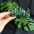 Green crystal crescent moon crown headband, gothic witchy hair accessory for women photos. - Moon Branch Crown Headband / Green (Green Aventurine)