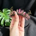 Natural crystal headband black small moon branch crown hair accessory fashion women style - Moon Branch Crown Headband / Pink and Green