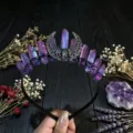 Serre-tête lune couronne en cristal naturel quartz femme accessoire cheveux gothique fée photo props - Style Violet Gelée