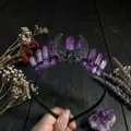 Serre-tête en cristal naturel couronne de lune gothique accessoires de cheveux améthyste - Mauve Clair