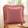 Red gingham ruffled pillow cover, soft cotton square cushion case for living room. - Red Checkered with Ruffles