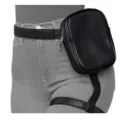 Bolso de pierna de cuero PU negro para mujer, elegante riñonera de cintura con arnés de muslo. - Negro