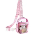Clear PVC sling bag for women, waterproof transparent crossbody bag with wide patterned strap. - Pink