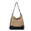 Borsa zaino donna in tela elegante, borsa a tracolla casual versatile in colore khaki. - Kaki