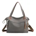 Borsa a tracolla in tela grande capacità vintage borsa shopper viaggio donna casual - Grigio