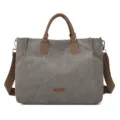 Large capacity canvas tote bag with leather handles and strap for women daily commuting. - Gray
