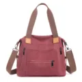 Borsa a tracolla in tela bordeaux con manici marroni, grande shopper casual da donna. - Cachi viola