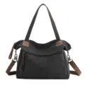 Borsa A Tracolla In Tela Grigio Scuro Tote Modello Grande Capacité Con Spallacci Marroni - Nero