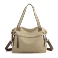 Borsa a tracolla in tela casual, design vintage, grande capacità, tote e crossbody bag. - Kaki