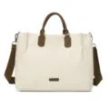 Borsa shopper casual in tela da donna, grande borsa a tracolla per il lavoro quotidiano. - Beige