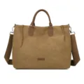 Borsa tote in tela da donna marrone kaki borsa a tracolla casual con manici in pelle - Caffè