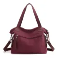 Borsa a Tracolla in Tela Rosso Vino Tote Casual Borsa a Mano con Tasca e Chiusura Zip - Viola