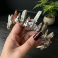 Handmade crystal crown headband with quartz stones, metal bird skulls and bee charms gothic. - Silver Raven Head & Bee / Red Rhodonite