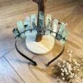 Natural crystal crown headband with 11 rough stone columns and moon charm for women fashion. - Prehnite With Black Moon / 11 Pieces Crystals