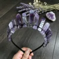 Natural crystal crown headband purple amethyst crescent moon gothic festival hair hoop - Amethyst And Black Moon