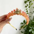 Handcrafted raw crystal tiara headband with golden wire and bee accent for festival wear - Yellow Orange With Gold Bee Star