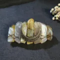 8cm Fermaglio per Capelli Cristallo Naturale Luna Vintage Bohemien Accessorio Festa - Agata Grigia + Luna Bronzo Antico