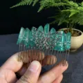 Handcrafted green crystal hair comb with silver butterfly design for elegant hairstyles. - Green With Butterfly