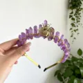 Natural crystal crown headband with raw amethyst and gold bee design for women festival party. - Purple With Gold Bee