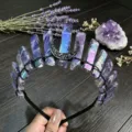 Natural crystal crown headband with black crescent moon, gothic gemstone tiara for women - Plated Amethyst And Black Moon