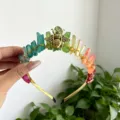Natural crystal crown headband with gold wire and bee, perfect for festival and party. - Colored With Gold Bee