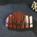 Fermaglio per capelli in pietra di cristallo naturale con design di luna vintage, accessorio - Diaspro Rosso + Luna Bronzo Antico