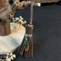 Detailed close-up of miniature crystal broom ornament, rustic handmade wooden decor item. - 10*3.5CM / Pink Yellow Green