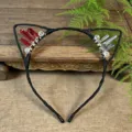 Handmade crystal cat ear headband, wire-wrapped red clear quartz hair hoop for women. - Dark Red + Silver