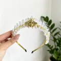 Crystal Crown Headband Gold Wire Wrapped Quartz Tiara Bee Vintage Hair Accessories - Iridescent White With Gold Bee