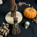 Mini witch broom Halloween ornament with skull charm spooky festival party hanging decoration - Skull and Crossbones Style / 13*4cm