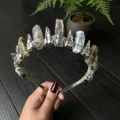 Natural crystal crown headband gothic raw stone tiara handmade healing quartz hair accessories - Silver Raven Head & Bee / Grey Agate
