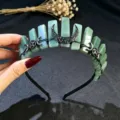 Diadema de tiara de piedra de cristal gótico con luna negra y estrellas para mujeres - Aventurina Verde Y Luna Negra