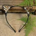 Handmade crystal cat ear headband, wire-wrapped quartz stone hair hoop for daily wear. - Milk Tea + Tea Brown