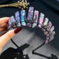 Diadema de corona de cristal natural con alambre negro y luna para fiestas y festivales. - Amatista Chapada Y Luna Negra