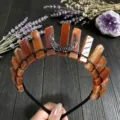 Natural crystal crown headband with black wire and moon charm, perfect for festival and party. - Red Agate And Black Moon