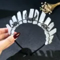 Diadema de corona de cristal natural alambre negro luna estilo gotico para fiesta - Cuarzo Claro Y Luna Negra