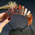 Diadema de corona de cristal con luna creciente y dijes de pentagrama, accesorio para el pelo. - Ágata Roja Y Luna Negra