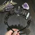 Dark crystal crown headband with black wire and silver moon for festival party wear. - Smoky Quartz And Black Moon