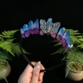 Crystal quartz tiara headband with butterfly charm for women party hair accessories - Blue Red and Antique Bronze Butterfly