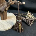 Miniature twig broom Halloween Christmas decoration with crystal pendant rustic home decor. - 10*3.5CM / Yellow