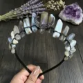 Natural crystal crown headband boho wire wrapped moon hair accessory for festival party photo - Grey Agate And Black Moon